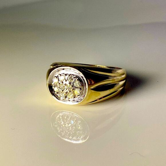 10K Gold & Diamonds Men Cluster Ring - Picture 1 of 13